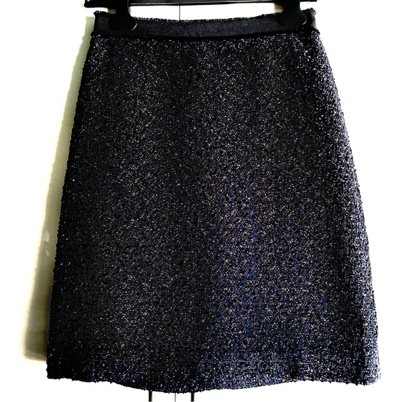 Ann Taylor Tweed Boucle Metallic A-line Mini Skirt In Navy Blue Multi Size 0 EUC - Picture 3 of 10